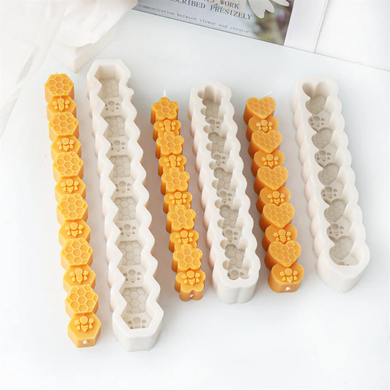 Honeycomb Flower Bee Long Pillar Candle Silicone Mold