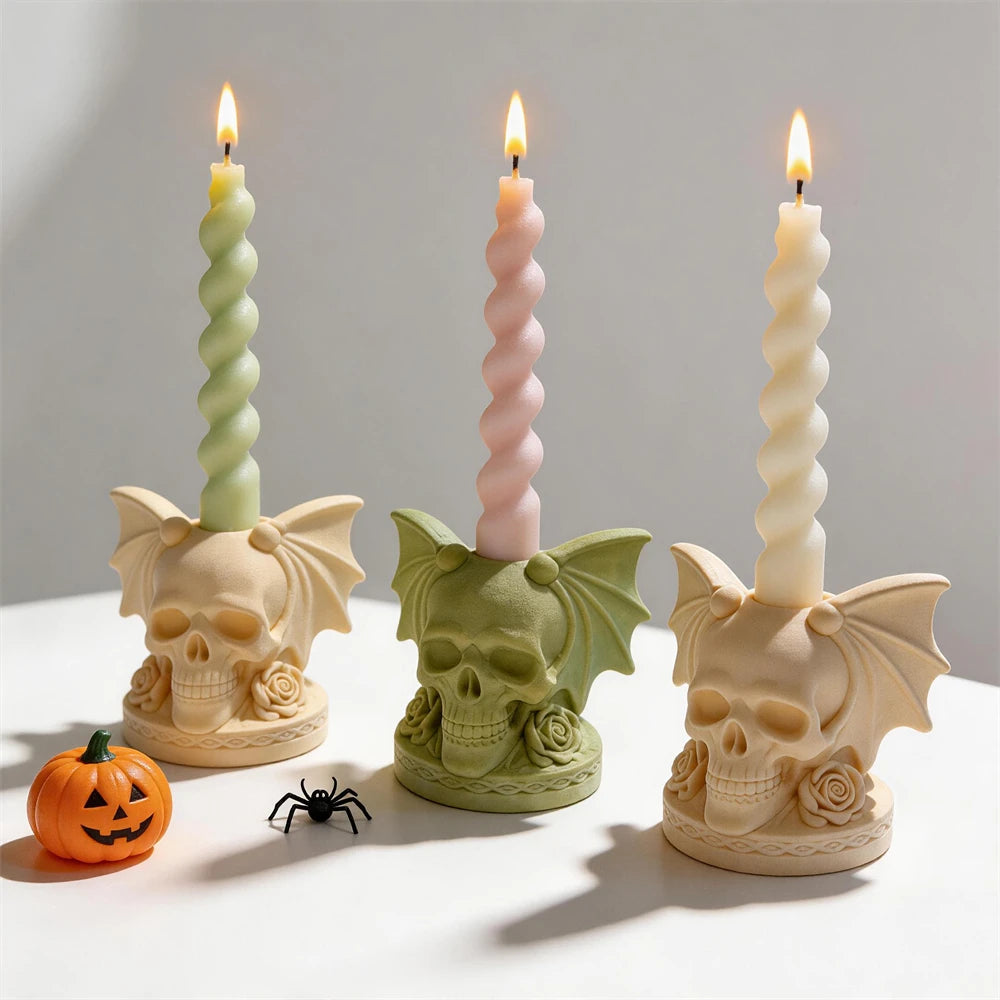 Winged Skull Candlestick Holder Silicone Mold