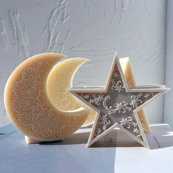 Mandala Crescent Moon and Star Candle Mold