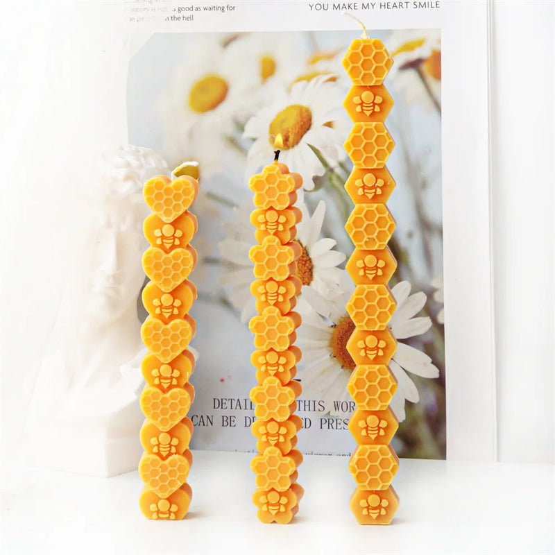 Honeycomb Flower Bee Long Pillar Candle Silicone Mold