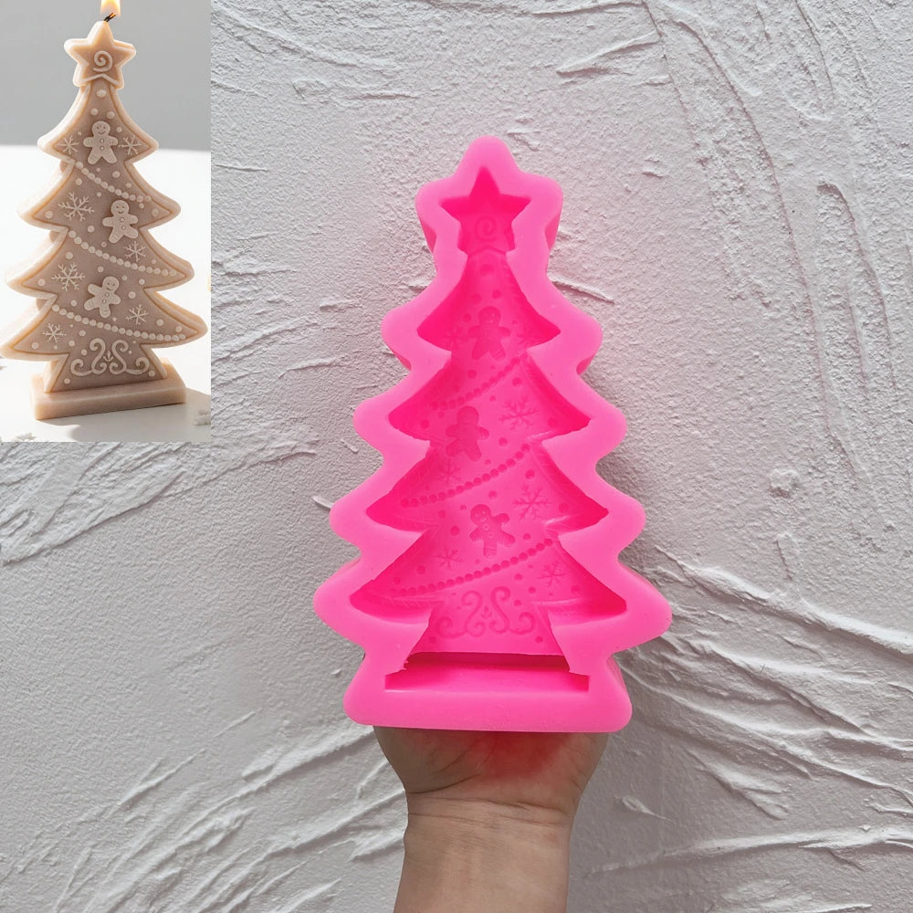 Gingerbread Christmas tree silicone candle mold with icing-style decorations
