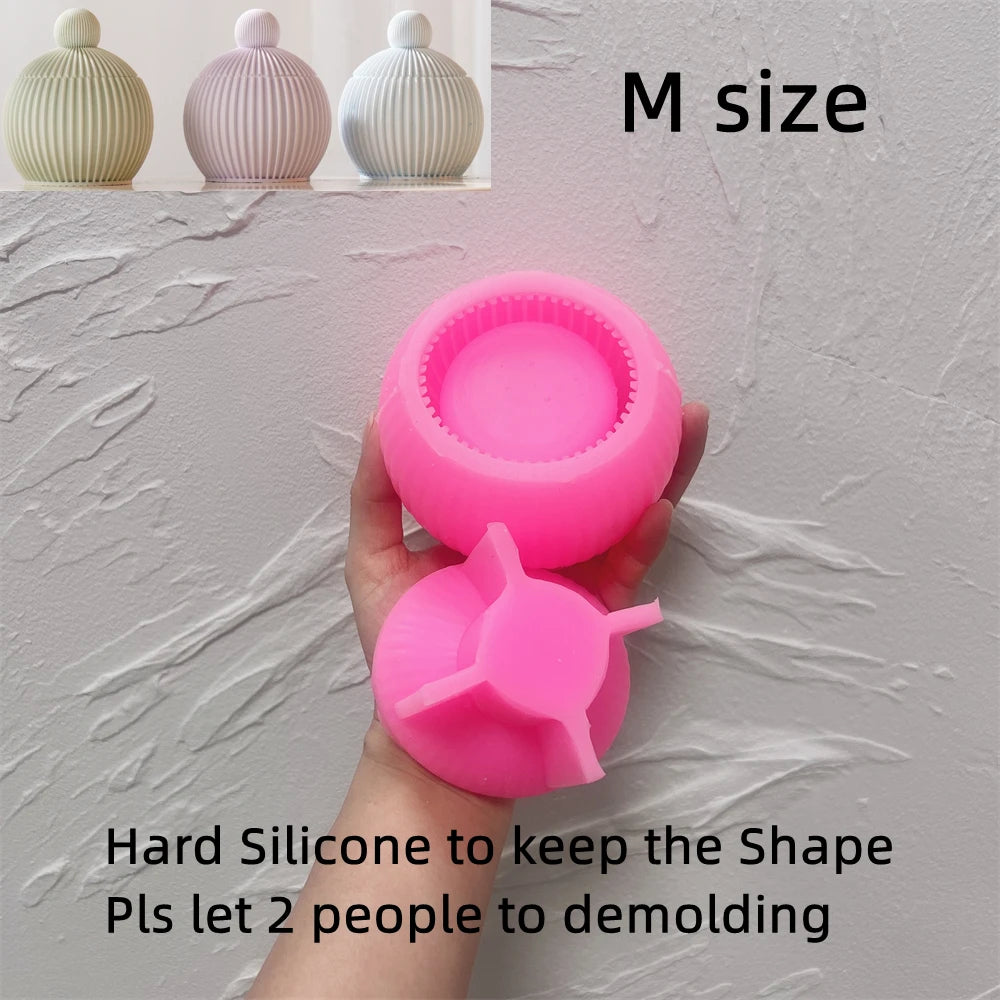 Ribbed Ball Candle Silicone Mold with Lid