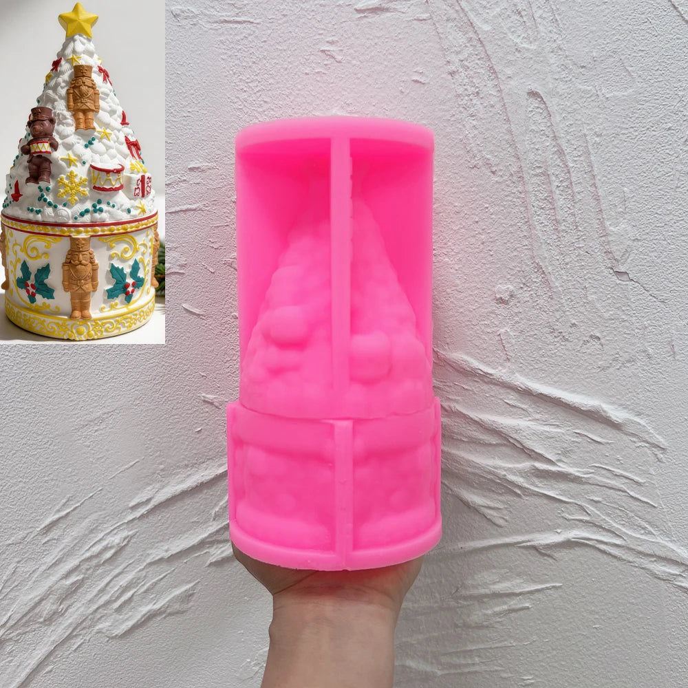 Nutcracker Christmas tree silicone container mold with holly and ornaments