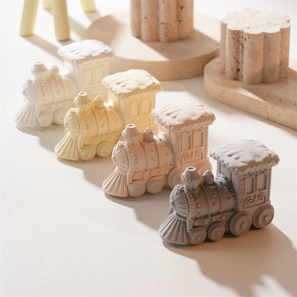 Christmas Gingerbread Train Candle Vessel Silicone Mold with Lid