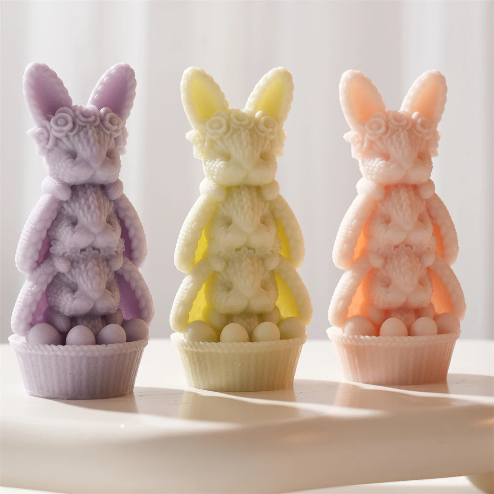 3D Knit Rose Bunny Silicone Candle Mold