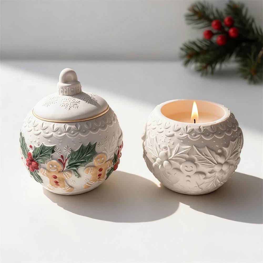 Gingerbread Christmas ornament silicone jar mold with removable lid