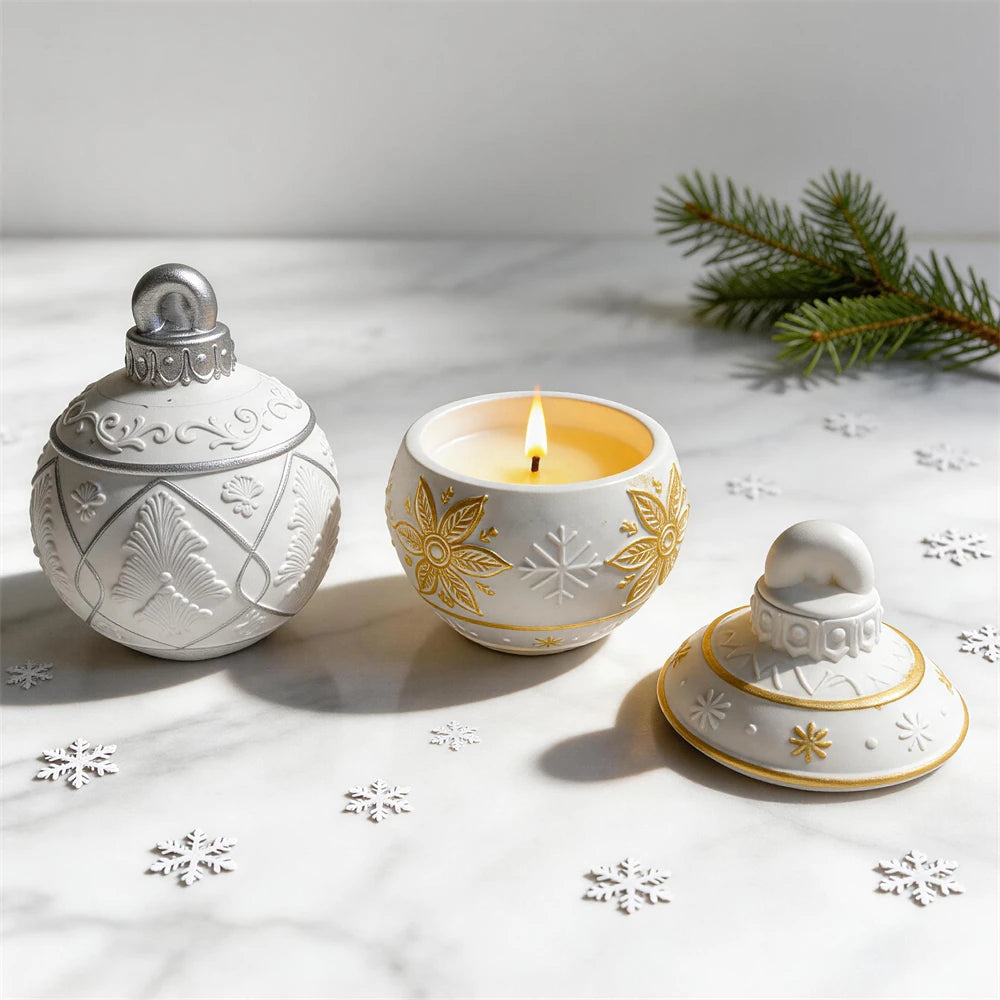 Snowflake Christmas ornament candle jar with decorative removable lid