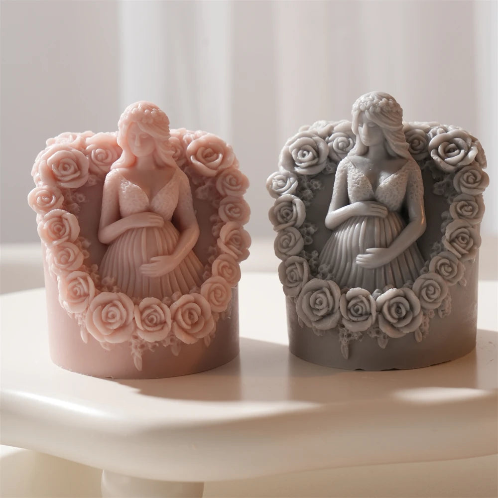 Floral Pregnant Mother Silicone Candle Mold