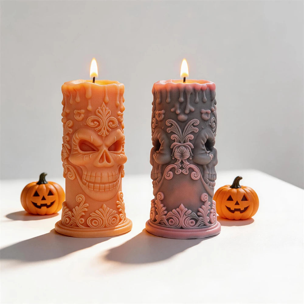 Skull Pillar Silicone Candle Mold for Halloween