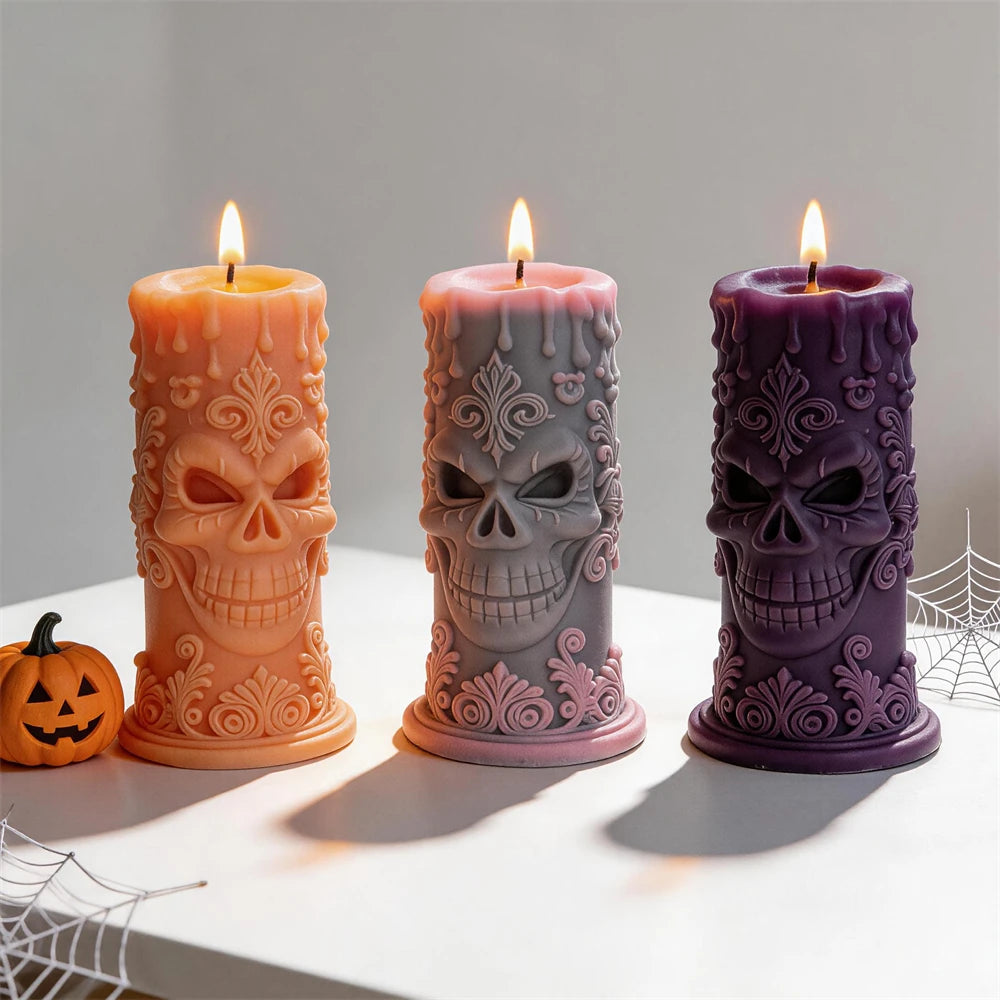 Skull Pillar Silicone Candle Mold for Halloween