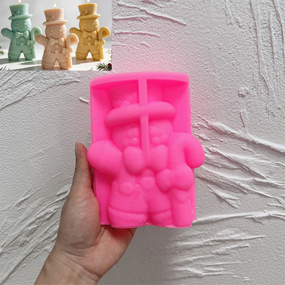 Pink silicone mold for top hat Gingerbread Man Christmas candle