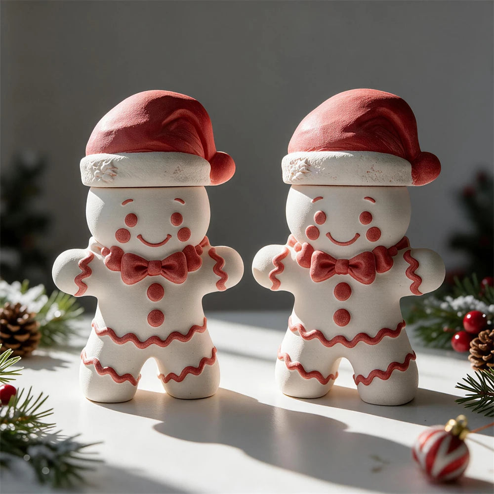 Christmas Gingerbread candle vessel with bow tie buttons and icing details