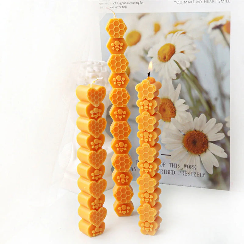 Honeycomb Flower Bee Long Pillar Candle Silicone Mold