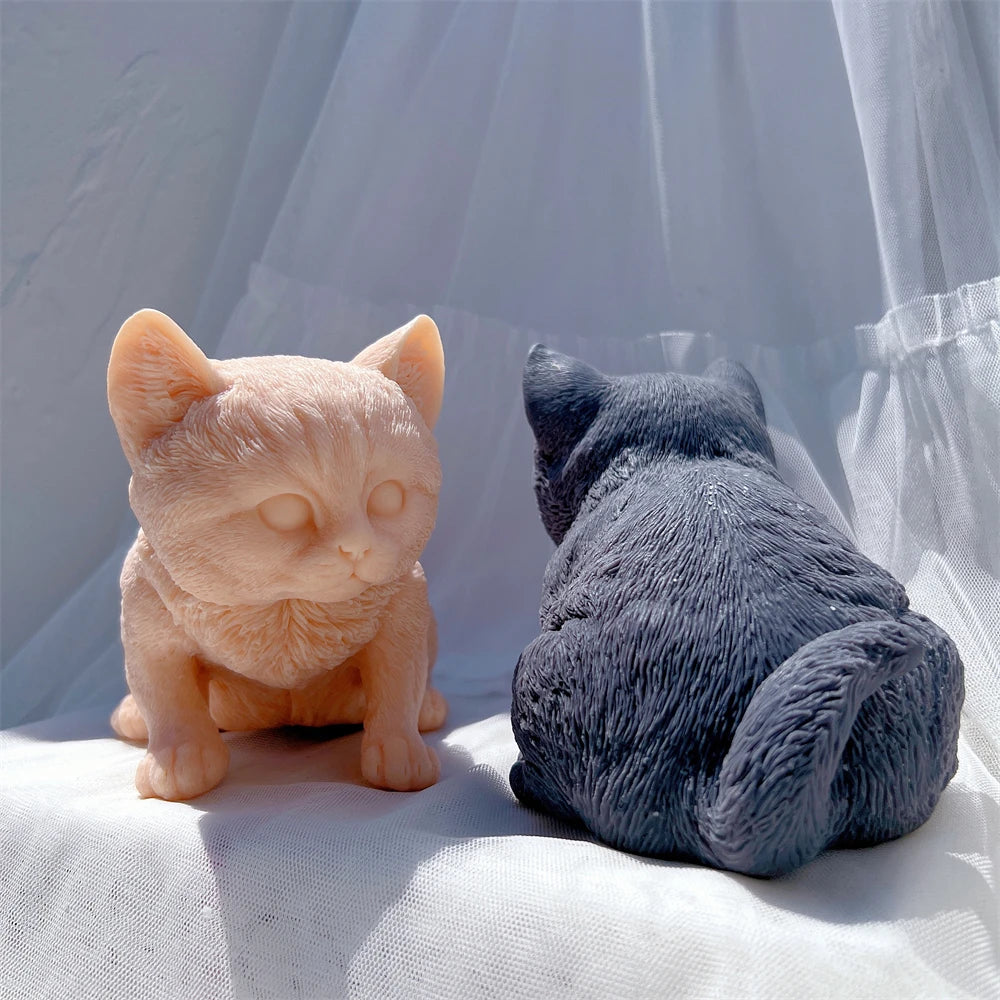 Kitten Sitting Statue Silicone Candle Mold