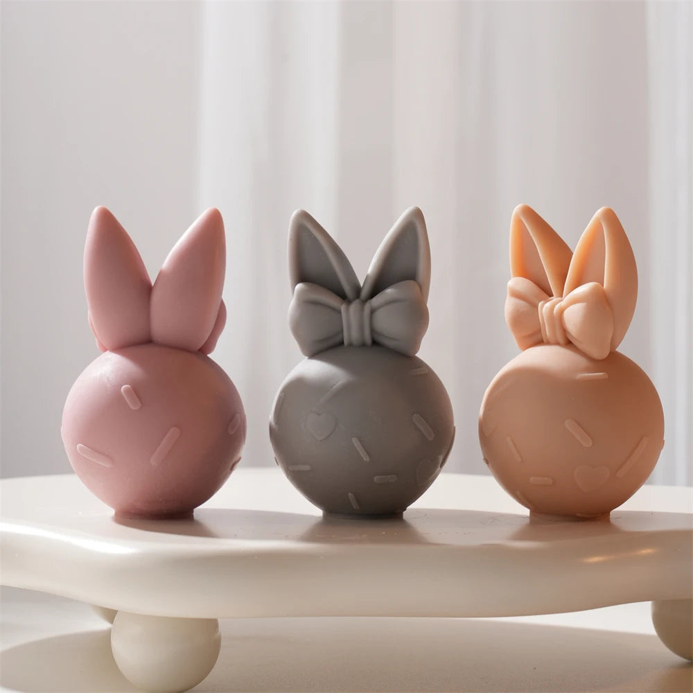 3D Bowknot Bunny Silicone Candle Mold