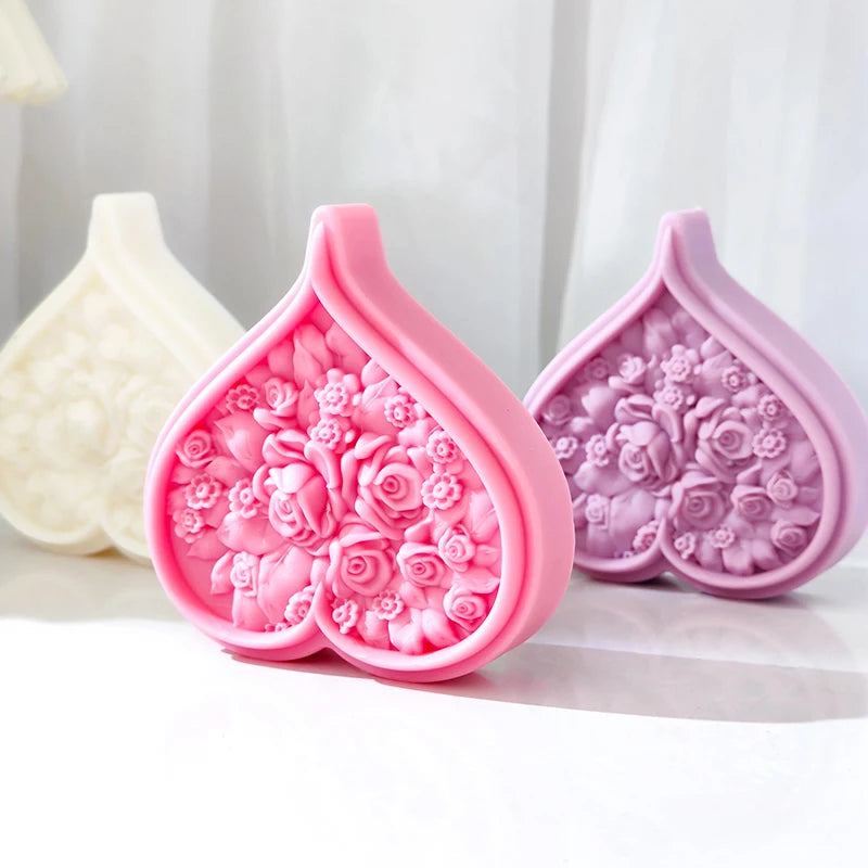 Rose Blossom Heart Shape Silicone Candle Mold