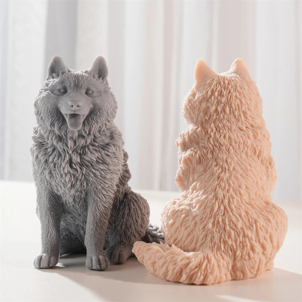 Large Sitting Alaskan Malamute Silicone Candle Mold
