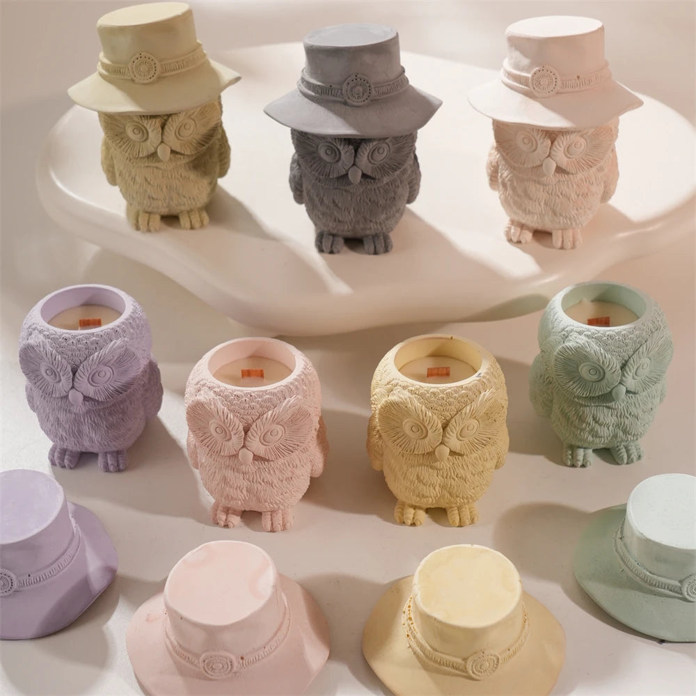Owl Candle Jar Concrete Silicone Mold