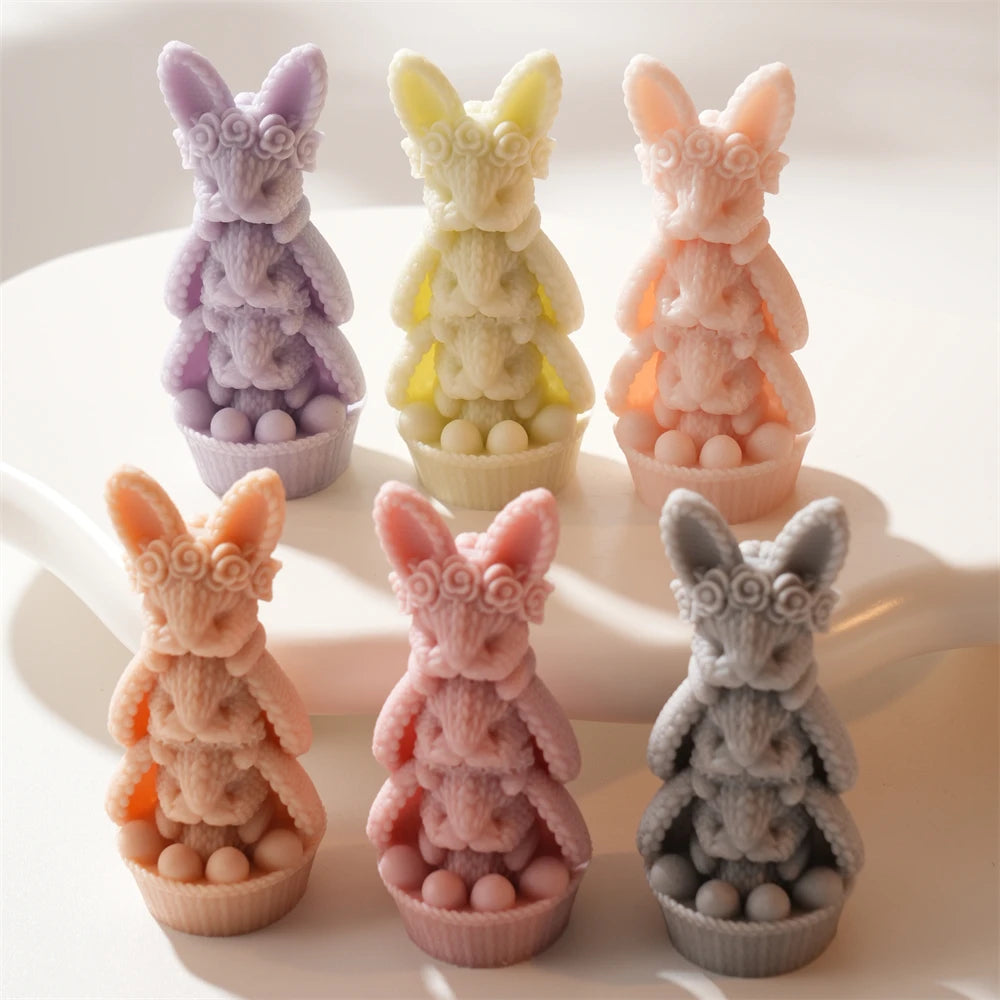 3D Knit Rose Bunny Silicone Candle Mold