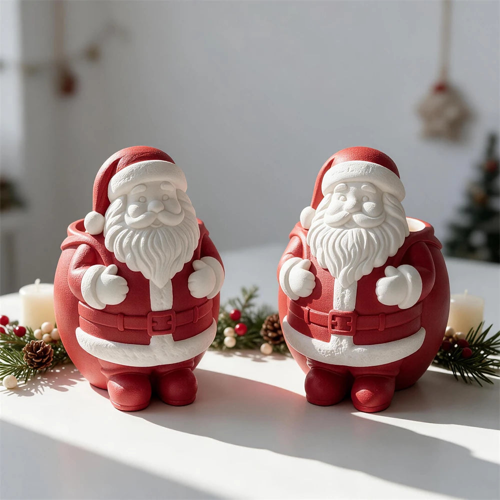 Open-top Santa Claus candle jar with detailed beard and belt
