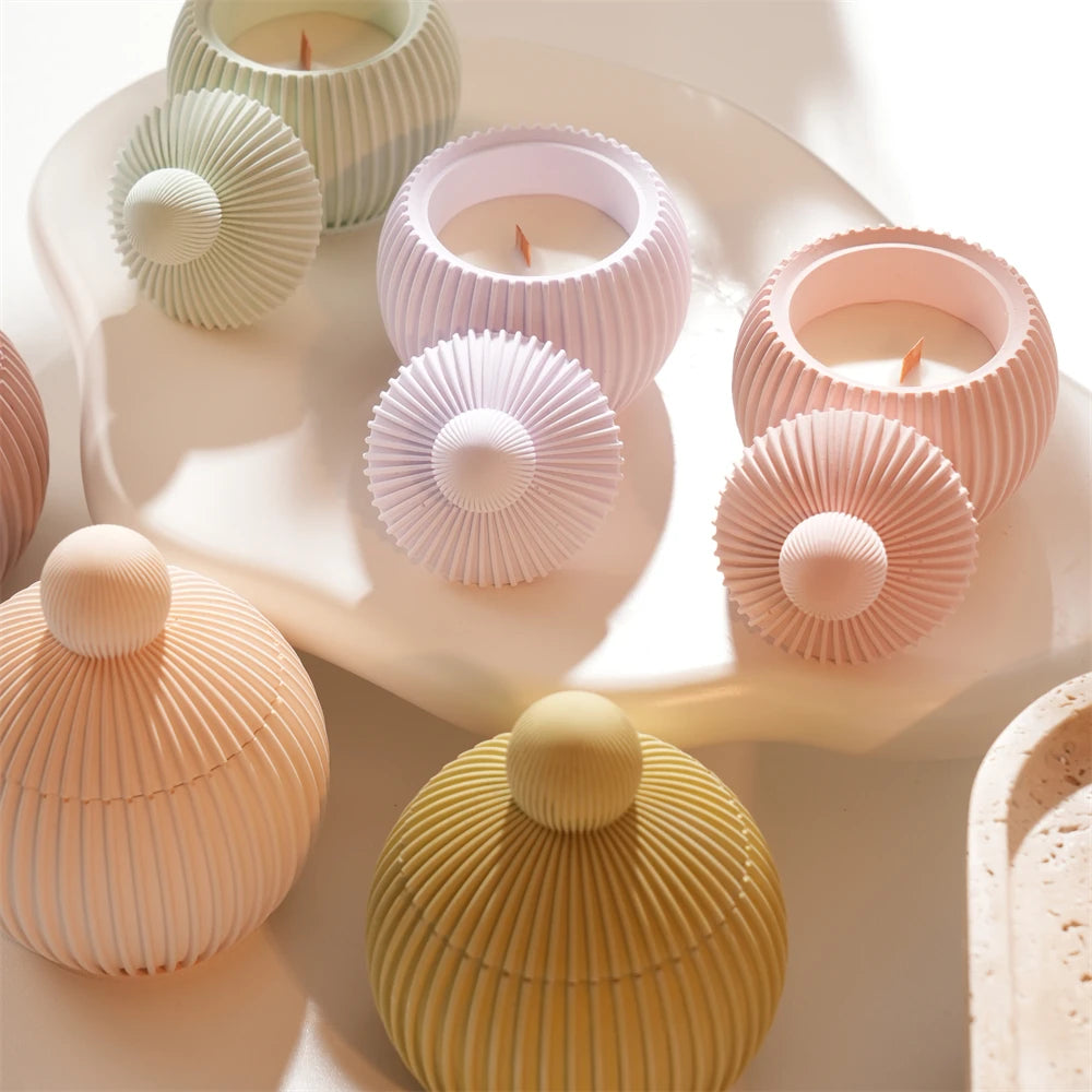Ribbed Ball Candle Silicone Mold with Lid
