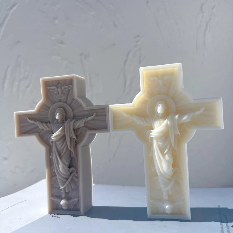 Jesus Statue Cross Candle Mold Silicone
