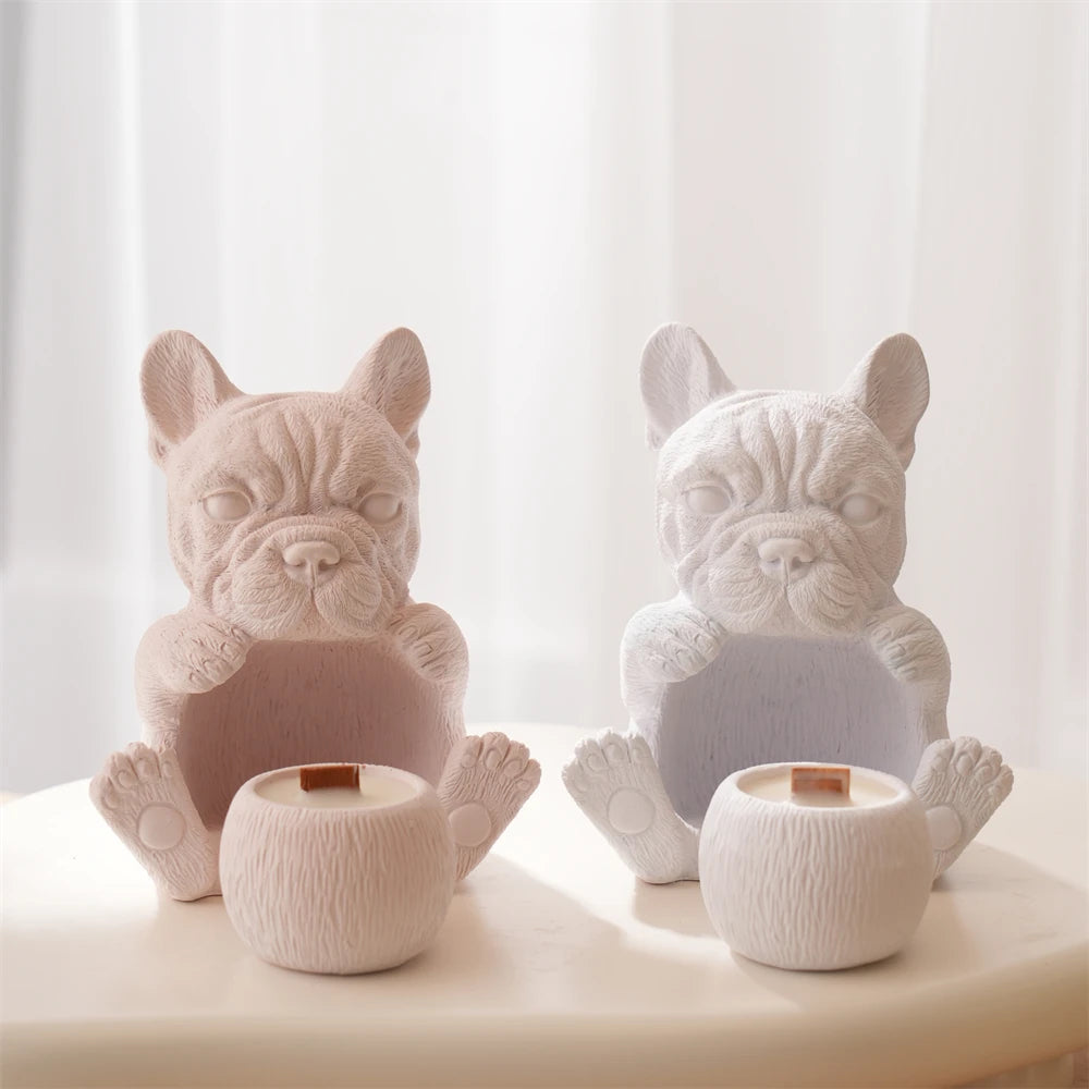 French Bulldog Puppy Hollow Candle Holder Silicone Mold