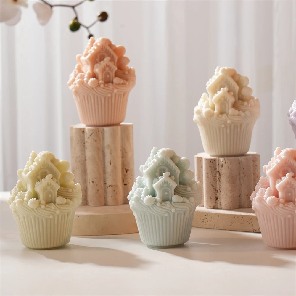 Christmas Cupcake Snow House & Poinsettia Silicone Candle Mold