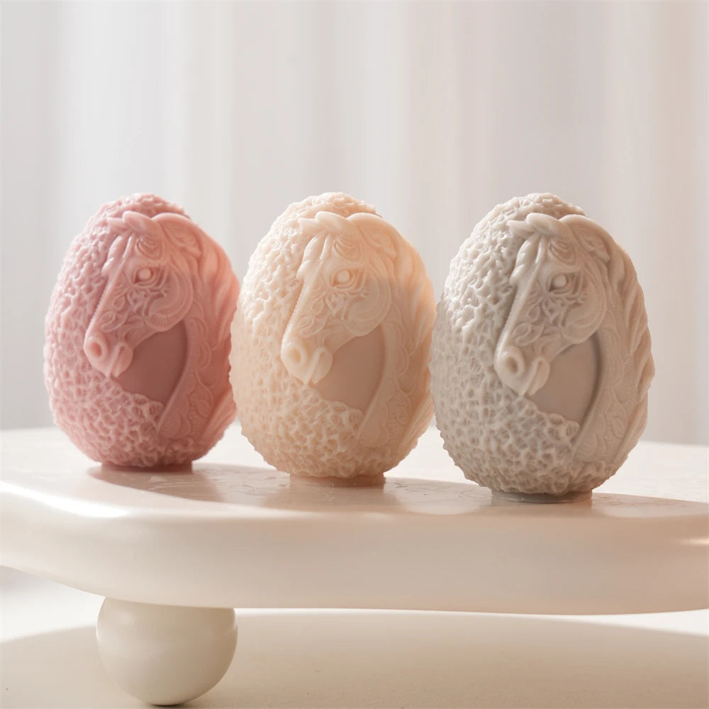 Lace Horse Egg Candle Silicone Mold for Easter Decor