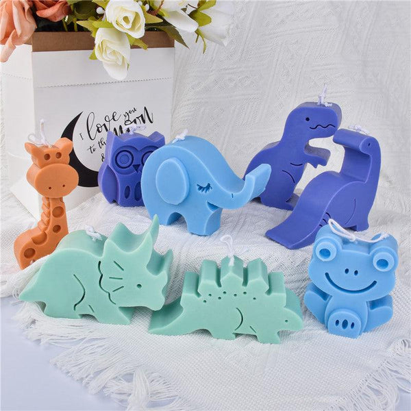 Silicone Animal Candle Molds Frog, Stegosaurus, Owl, Plesiosaur, Tyrannosaurus, Triceratops, Elephant, Giraffe Candles molds