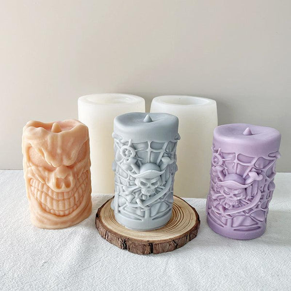 3D Devil Face Skull Cylindrical Candle Mold