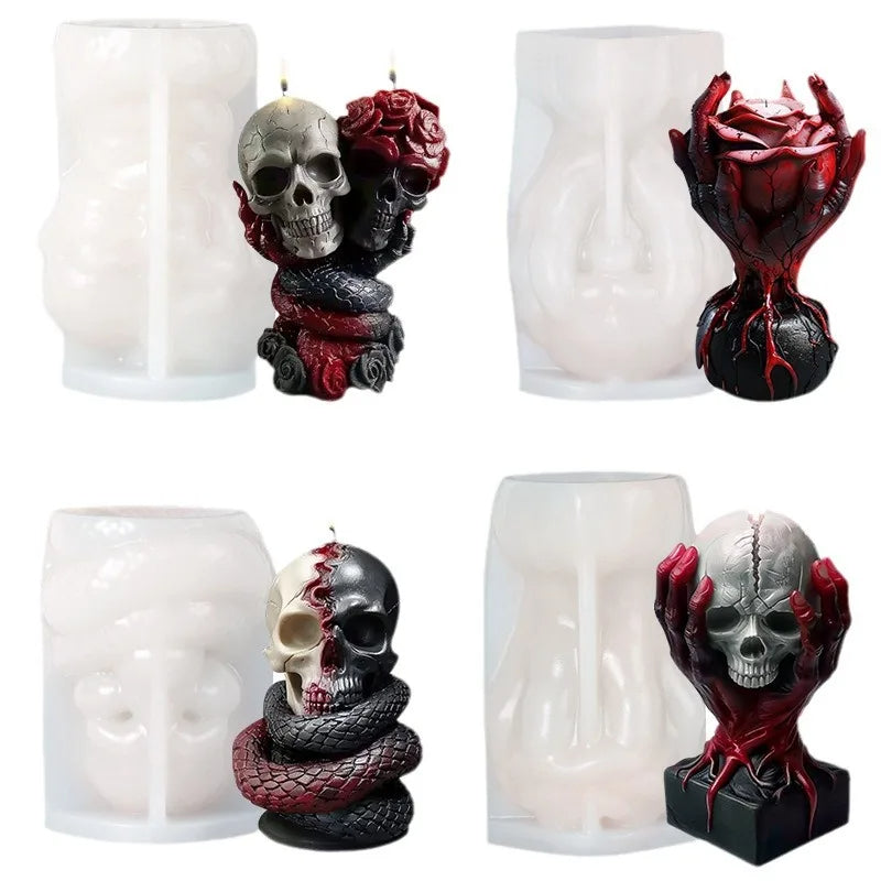 Halloween Handheld Rose Skull Candle Mold